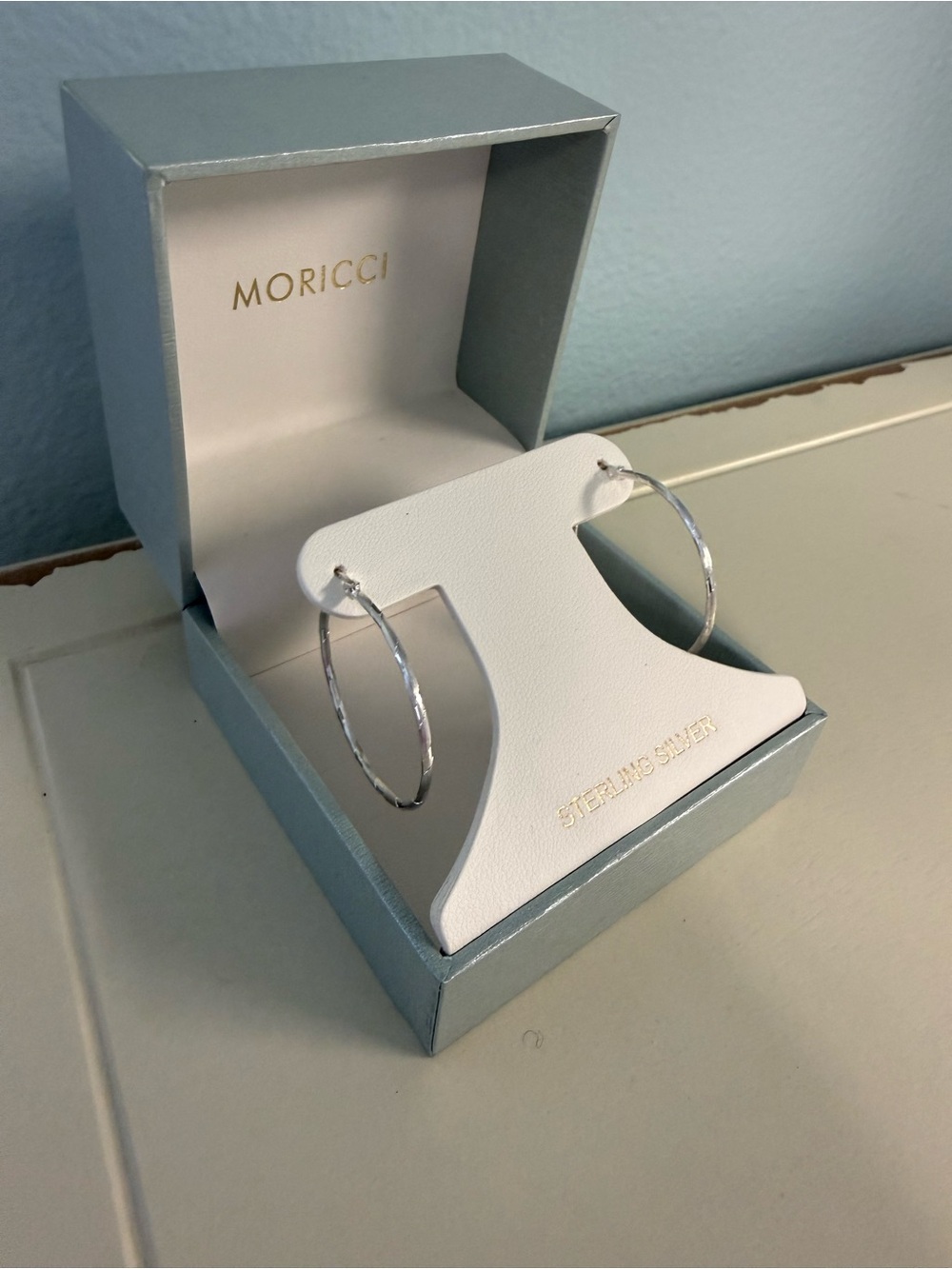 Moricci 925 Sterling Silver Diamond Cut Hoop Earrings New in Box